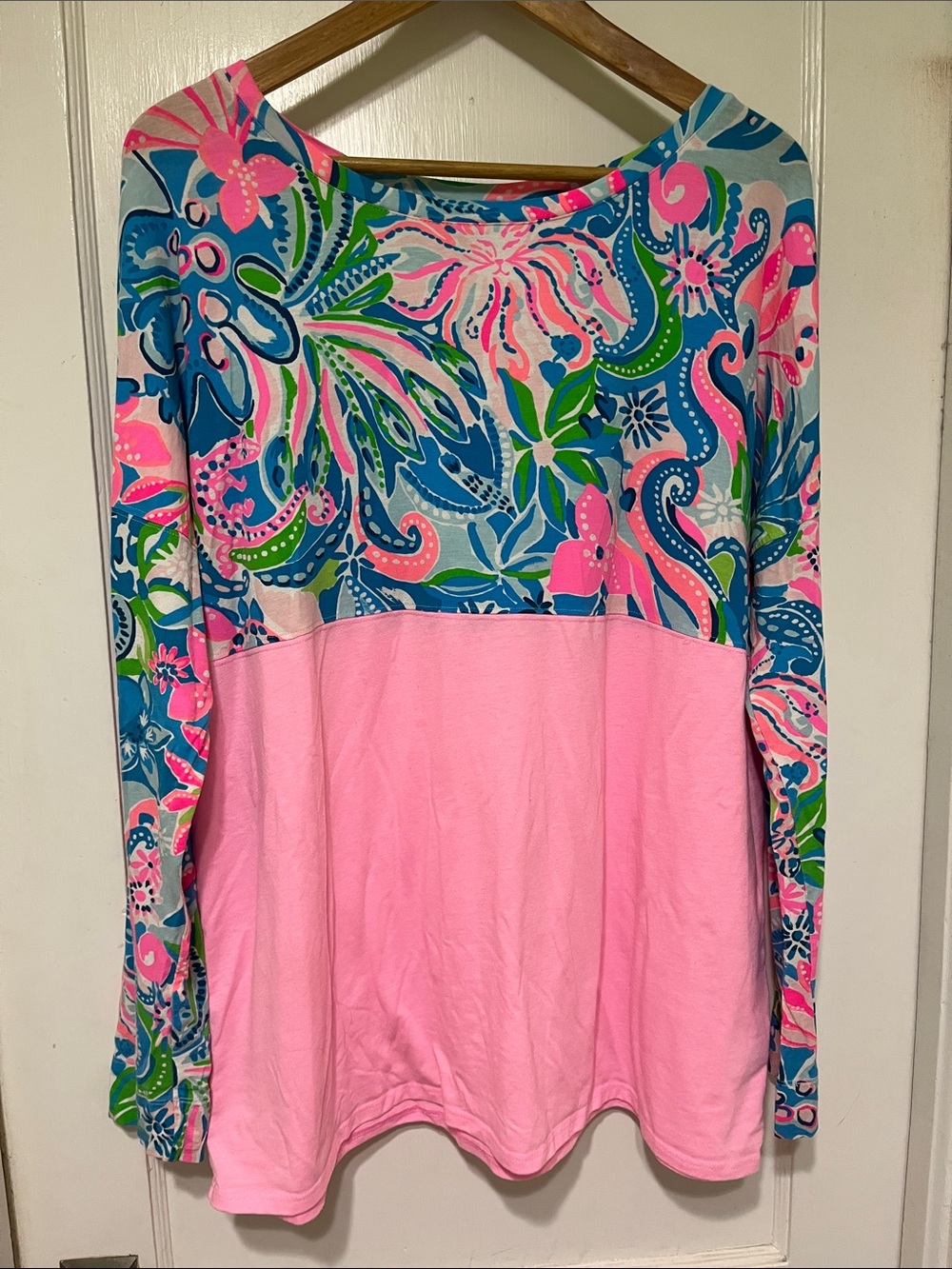 Lilly Pulitzer Pink Colorblock Long Sleeve Top with Floral Yoke